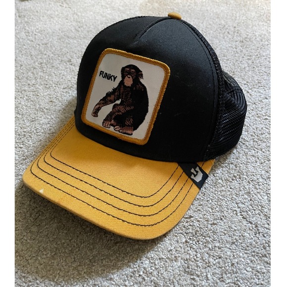 Goorin Bros. Other - Goorin Bros Funky Monkey Trucker Hat Black Yellow Mesh Snapback Cap Patch